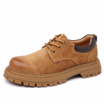 Meeste Hingavad Siga Nahast Vabaaja T&ouml;&ouml;jalatsid, Paks Tald, &Uuml;mar Nina, Mugavad ja Mitmek&uuml;lgsed Moodsad Jalatsid Matkamiseks Size 43 kollane