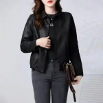 S&uuml;gis Talv Uus PU Nahast Vintage Naiste Uus Vabaaja Mood L&uuml;hike Elegantne Jakk K&otilde;ik Sobiv &Scaron;ikk Pealmine L must