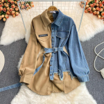 Kevad S&uuml;gis Naiste Denim S&auml;rk V&auml;rvikontrastiga Patchwork Paelkinnitusega Bluus N&auml;itab Peenust Mitmek&uuml;lgne Top Moodne One Size aprikoosi