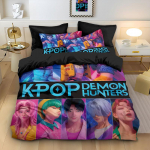 K-Pop Voodipesu Komplekt Demon Hunters Teemaline roosa v&otilde;i must teine k&uuml;lg Prindiga Pol&uuml;ester &Uuml;li&otilde;pilaste Korteri Tekikate Poistele T&uuml;drukutele Kingitus 264x229cm
