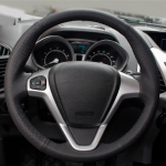 Must Nahast Roolikate K&auml;sit&ouml;&ouml;na &Otilde;mmeldud Auto Roolikatted Ford Fiesta 2008-2017 EcoSport 2014-2017 jaoks Gray Thread gray
