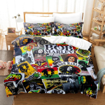 Laulja Bob Marley Voodipesukomplekt Multikas Anime kolmeosaline Komplekt T&auml;iskasvanu Laps Magamistoa Tekikoti Komplektid Lahe Tr&uuml;kk Matrimoniale Voodi AU Single(140*210cm)3pcs black