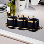 3 Pack Ceramic Spice containers, Container Set, Condiment Pots Set,Seasoning Box with Porcelain must