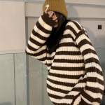 Naiste vintage triibuline kampsun Harajuku silmkoeline &uuml;lisuur pullover, vaba vabaaja &scaron;ikk pikkade varrukatega topid T&auml;navar&otilde;ivad XL kohv