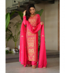 Naiste disaineri traditsiooniline Kurta Pant Dupatta komplekt India Bollywood pehme krepp Salwar &uuml;likond Kurti M punane
