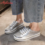 Aphixta ;Luksuslikud Uued Madala Platvormiga Pooltossud Naistele Suvised Paarile Bling Mules Kristallidega Paelkinnitusega Kingad Slaidid Suurused 42 43 5
