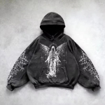 Harajuku Y2K Vintage Punk &uuml;hev&auml;rvilise tr&uuml;kiga meeste vabaaja kapuuts Ameerika gooti mood Paar vabaaja kapuutsiga dressipluus 5XL gray