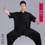 Suvine Piimasiidist Tai Chi L&uuml;hikeste Varrukatega Top Meestele ja Naistele - T&auml;iuslik Treeninguks, Esinemiseks ja Hommikuseks V&otilde;imlemiseks Large black