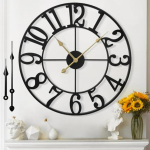 Suur 60 cm vaikne mitte tiksuv metallist seinakell elutoa kaunistuseks - patareitoitega vintage modernne kell mustas v&auml;rvitoonis magamistoa jaoks black