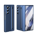 Nahast Terasfooliumiga Pliiatsihoidja Telefonikott Samsung Galaxy Z Fold 7 6 5 4 Fold7 Fold6 Hinge Kaitse P&otilde;rutuskindel Kate Galaxy Z Fold6 sinine
