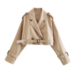 Vintage v&ouml;&ouml;ga Cropped Trench Jakk Naistele Pikkade varrukatega Rev&auml;&auml;riga Moodne Mantel S&uuml;gis Talv Kahe n&ouml;&ouml;pidega Pealsed Naiste Streetwear XS khaki
