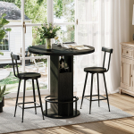 3-osaline baarilaud ja taburetikomplekt, 31,5-tollise &uuml;mmarguse laua komplekt kahe taburetiga, puidust s&ouml;&ouml;gilaud r&otilde;ngakujulise metallist jalatoega, must 80 x 80 x 91.5 cm must