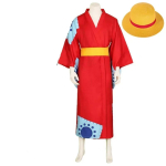 Monkey D Luffy Wano riigi saaguse Cosplay Kost&uuml;&uuml;m M&uuml;ts Kimono Yukata riietus Aangepaste Halloween Kost&uuml;&uuml;mid L must