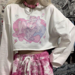 Harajuku Kawaii armas multikas Anime T&uuml;drukute tr&uuml;kitud T-s&auml;rk pikkade varrukatega valged t-s&auml;rgid Naiste magusad topid Lahtised pulloverid Naiste riided XL valge