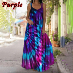 Naiste Mood Varrukateta Swing Long Sling Kleit Boho Tiev&auml;rviga 3D Prinditud Maxi kleidid Vabaaja spagetirihmadega suvekleidid Suures suuruses XL lilla