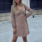 YYFS naistemood suvise kevadise leopardimustriga pikkade varrukatega V-kaelusega vabaajakleidid S kohv