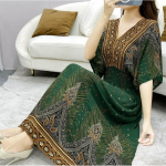 Puuvillane siidist kleit keskmise pikkusega rannakleit, suur lilleline boheemlaslik vaba vabaaja kleit V-kaelusega M