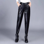 Naiste PU-nahast p&uuml;ksid 2022, uued s&uuml;gise k&otilde;rge v&ouml;&ouml;kohaga p&uuml;ksid Kunstnahast kitsad pliiatsp&uuml;ksid, kitsad Harlani p&uuml;ksid, mustad S