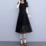 WTEMPO naiste suvine suures suuruses kleit Seksikas pitsist v&ouml;&ouml;kohani N&auml;htav &otilde;huke lilleline seelik &otilde;ues Moodne hingav &otilde;huke seest pikk kleit L must