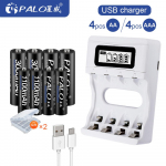 PALO LCD-ekraaniga USB-akulaadija NiCd NiMh AA AAA laetavate akude jaoks koos AA 3000mah patareidega + AAA1100mah patareidega