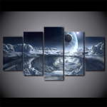 HD-prinditud 5-osaline l&otilde;uendikunst Alien Planet Moons Space Seinapildid elutuppa 40x60cm*2 40x80cm*2 40x100cm*1