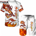 Lendav draakon 3D-prindiga meeste T-s&auml;rgid, komplekt meeste dressid/topsid/l&uuml;hikesed p&uuml;ksid Spordir&otilde;ivad Lahedad l&uuml;hikeste varrukatega suvine meeste &uuml;likond S