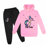 Vabaaja unisex laste spordi&uuml;likond lastele pikkade varrukatega Tik Tok tr&uuml;kitud kapuuts + p&uuml;kste komplekt Moodne kapuutsiga sviiter + p&uuml;ksid 160cm roosa
