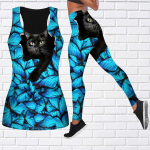 Butterfly Kittens Print Jooga komplekt naistele Mood Treening Retuusid Fitness Sport Vabaaja joogap&uuml;ksid XS