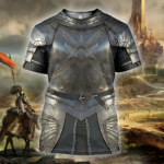 Keskaegne Knight Armour Meeste T-s&auml;rk Topid 3D Prindiga Ts&auml;rgid Templar Knight Cosplay L&uuml;hikeste varrukatega S&auml;rk Kaelus Lahedad t&auml;navar&otilde;ivad 6XL