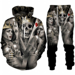 Isiksus gooti pealuu 3D prindiga kapuutsiga p&uuml;kste komplekt meeste/naiste naljakas Halloweeni t&auml;navar&otilde;ivaste riietus&uuml;likond hiphop 2-osaline spordidress 4XL
