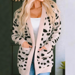Leopardimustriga kardigan-kampsun naiste vabaaja keskmise pikkusega pikkade varrukatega topp S