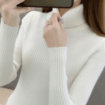 S&uuml;gistalvine p&otilde;hiline kilpkaelusega naiste kampsunid topid Stretch &otilde;hukesed naiste pullover soonega kootud kampsun džemprid pehmed soojad pulloverid S valge