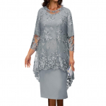 1 komplekt Sallkleidi lillemustriga tikitud pitsiga Elegantne kaelusega pidulik pidulik kleidikomplekt peoks M hall