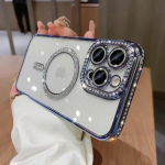 Luksuslik Glitter magnetiline l&auml;bipaistev &uuml;mbris iPhone 15 Pro Max 14 13 12 11 juhtmevaba laadimise teemantkaitseraua pehme TPU kate jaoks iPhone 11 Pro Max sinine