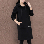 Talvine naiste vabaaja moekirjadega daami varrukatega p&otilde;lvedeni kapuutsiga kleit XXXL must