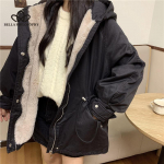 Parker puuvillane jope naiste s&uuml;gis- ja talvejope Uus Korea versioon lahtisest fliisvoodriga paksust puuvillasest jakkmantlist S must