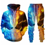 V&auml;rviline Wolf 3D Prinditud kapuutsiga &uuml;likond Meeste vabaaja Pullover Dressip&uuml;ksid Kaheosaline komplekt Lahe Streetwear Couple Jogger dresssuit S