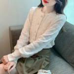 Fashon vabaaja pikkade varrukatega pitspluus, naiste aprikoos, naiste kaelus, lihtsad n&ouml;&ouml;biga s&auml;rgid, kontoritopsid, elegantsed naister&otilde;ivad 29749 S aprikoosi