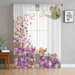 Punased lilled Plangud Lehed Taim T&uuml;ll L&auml;bipaistvad kardinad elutoa kaunistamiseks Aknakardin magamistoa jaoks Voile Organza kardinad W135 x H115cm x2&Rod Pocket