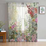 Roosa roos Romantiline Luksuslik t&uuml;llkardinad Moodne elutuba K&ouml;&ouml;k Sifoonkardin Magamistuba L&auml;bipaistev Valance kardin 135W x 114H(cm)