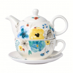 Elegantne retro keraamiline teekannu ja tasside komplekt koduks/k&ouml;&ouml;ki - Ideaalne tee- ja kohvis&otilde;pradele T&auml;iuslik Oktoberfest/T&auml;nup&uuml;ha kingitus Blooming