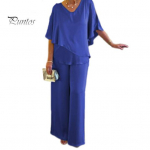 2 tk/komplekt Naiste &uuml;lemised p&uuml;ksid &uuml;likond V kaelus nahkhiire varrukas Ebaregulaarne &auml;&auml;ris puhas v&auml;rv lahti hingav pehme vabaaja laia s&auml;&auml;rega riided suvekevadel ema T-s&auml;rk L sinine