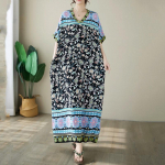 L&uuml;hikeste varrukatega Suures suuruses puuvillane satiin vintage lilleline uus kleit naistele vaba vaba pikk suvekleit