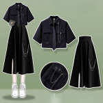 Magus lahe &uuml;likond naistele Preppy korea lahtine High Street l&uuml;hikeste varrukatega t&ouml;&ouml;riiete s&auml;rk + pool keha seelik naiste must 2tk komplekt L