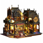 Retro DIY puidust Holo Magic City Nukumajad Miniatuursed komplektid M&ouml;&ouml;bliga LED-valgustitega Kodu Lauakaunistus T&auml;iskasvanutele k&auml;sitsi valmistatud kingitused