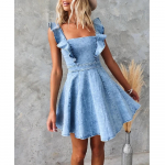 Naiste suvised teksad Kleidid Vabaaja volangidega spagetirihmad Denim seljataga minikleit S helesinine v&auml;rv