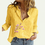 Naiste lillemustriga s&auml;rk Suvine ja s&uuml;gise vabaaja n&ouml;&ouml;pidega linane topp Naiste moes pikkade varrukatega pluusid S valge