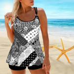 Naiste &otilde;lapaeltega ujumistrikoo, millel on ruuduline tr&uuml;kitud bikiinid, l&uuml;hike ujumistrikoo XL