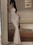 Naiste Elegantne Seksikas Bodycon Merineitsi Kleit Suvine Uus Moodne Rihm &Otilde;htupeo R&uuml;&uuml; Korea Naine Solid Pikad Vestidos M valge