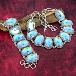 Lihvitud Mystic Topaz k&auml;sitsi valmistatud ehted, Mystic Topaz 925 tahke h&otilde;bedast kaelakee ja k&auml;ev&otilde;ru, kalliskividest h&otilde;bedast ehete komplekt armastuseks Adjustable With 8"-18"